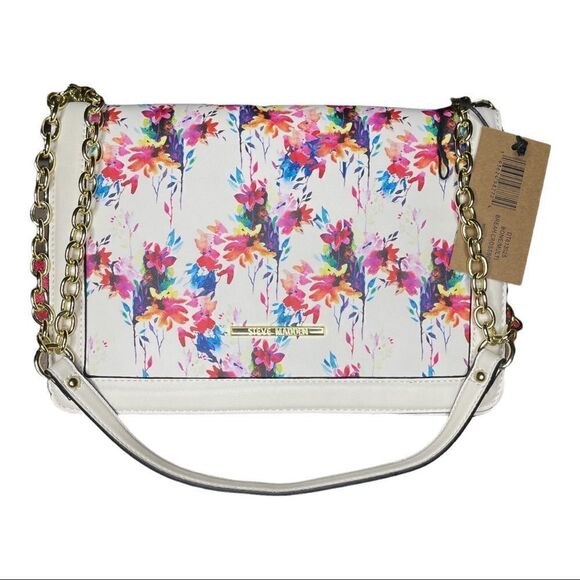 NEW Steve Madden Breah Shoulder Bag Pink White Floral Gold Chain Straps - Picture 1 of 9